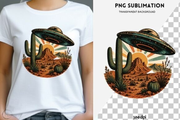 Download Retro UFO Desert PNG | Vintage Alien - Retro Collection