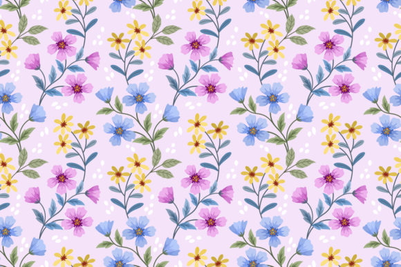Download Pink Yellow and Blue Flower Pattern. - Flower pattern Collection