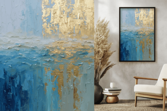 Download Blue &amp; Gold Textured Abstract Painting - Blue Collection